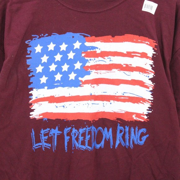 Vintage Gold Basicss Label T-Shirt Men's Burgundy Big USA Flag Graphic XL 90's - Picture 4 of 8